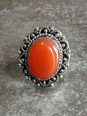 Silver 925 Ring Size 7 Women Jewelry Carnelian Gemstone Vintage Style Boho